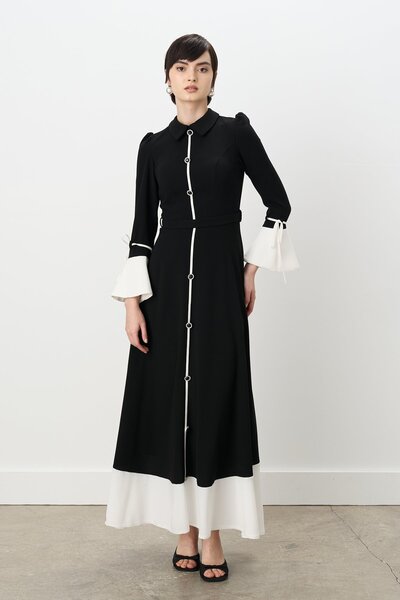 Nihan Taş Düğmeli Kol Detaylı Elbise Siyah