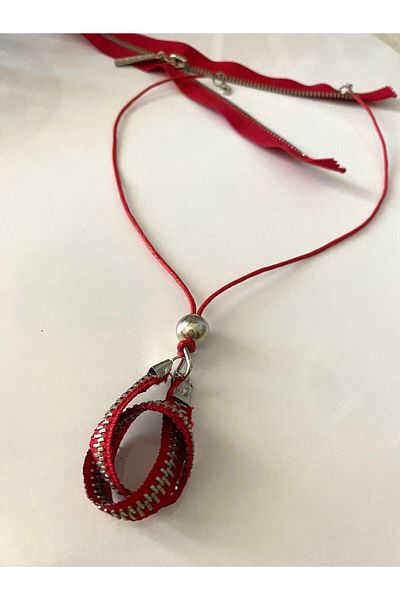 canan dizayn Bohem Red Rope Zipper Necklace