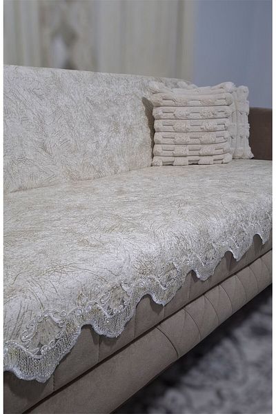 DECORA CASA HOME COLLECTİON Husa de canapea extensibila anti-alunecare din catifea din burete cu vene din dantela