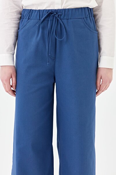 Nihan Lastikli Bol Paça Kanvas Pantolon Lacivert