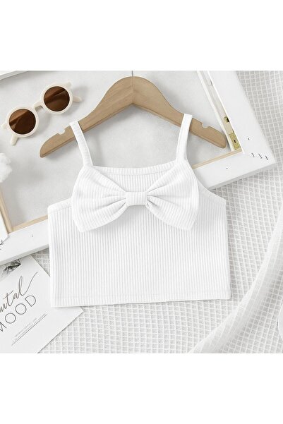 MORNİNG KİDS Kız Çocuk Beyaz Kurdeleli Crop