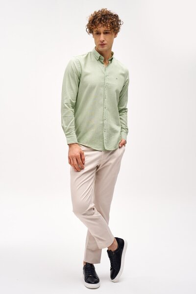 İgs Erkek Yeşil Dynamic Fit Düğmeli Yaka Gömlek