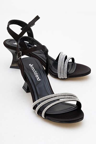 CCWAY AYAKKABI Women's Piping 3 Stone Heeled Sandals Black Satin