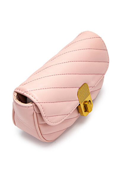 minebag Lock Detailed Faux Leather Women's Crossbody Bag Sheldon Powder