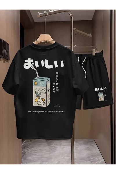 ACTIVE MODA -Men's Cotton Printed Haon Hitu Tshirt-Shorts Set 2-Pack Oversize Large Size