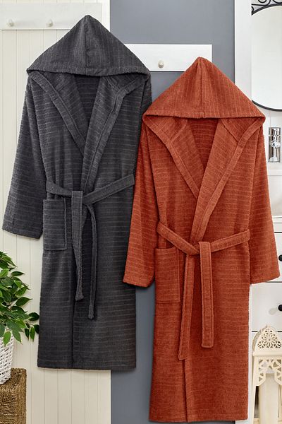 Eponj Home Μπουρνούζι με κουκούλα 2 τεμαχίων Nature Anthracite - Πλακάκι
