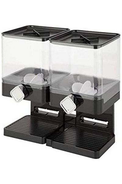 Generic Double Cereal Dispenser Storage Container Black/Clear