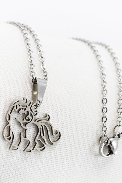 biuti قلادة من الفولاذ المقاوم للصدأ باللون الفضي على شكل حصان صغير لطيف، قلا...