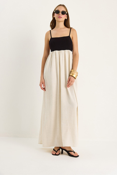 Bianco Lucci Women's Strap Back Detailed Pocket Lined Linen Dress De251069 60283464