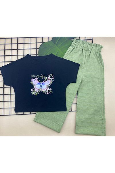 ÖRZİKİDS Summer Short-Sleeved Combed Cotton Pocket Pants Double Suit