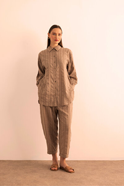 Aker Dokusu Çizgili Cotton İçerikli Pantolon