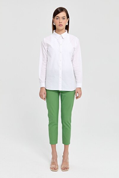Nihan Narrow Leg Canvas Trousers Green