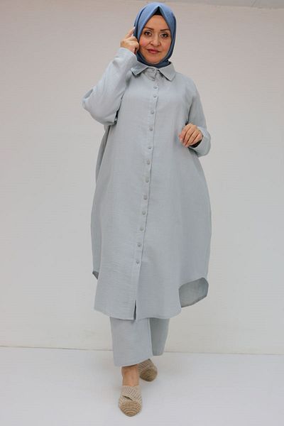 Eslina 57047 Large Size Muslin Trousers Set - Gray