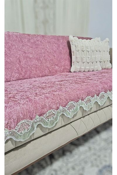 DECORA CASA HOME COLLECTİON Husa de canapea extensibila anti-alunecare din catifea din burete cu vene din dantela