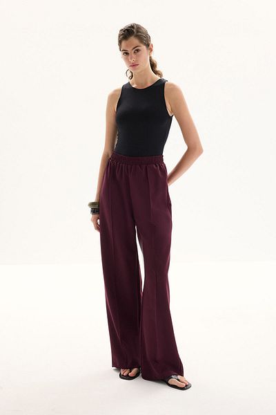 Hooopstore Ribbed Burgundy Crepe Trousers