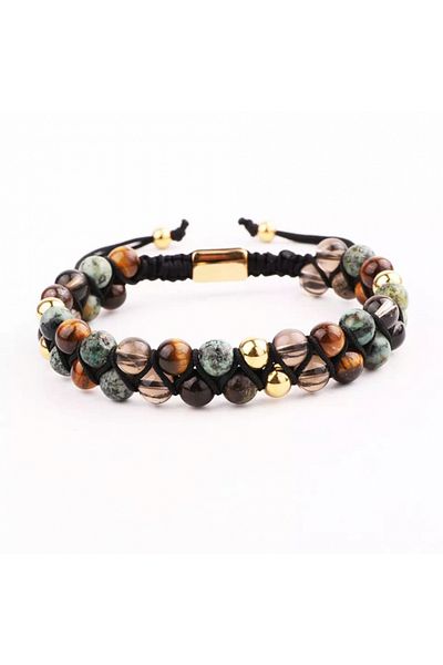 Tessero Double bracelet made of semi-precious stones, macrame model, adjustable size on cord, diagon