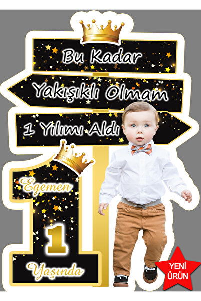 Sunligo Prens Doğum Günü Yön Panosu Masa Üstü Ayaklı Pankart 40 Cm Uzunluk Si...