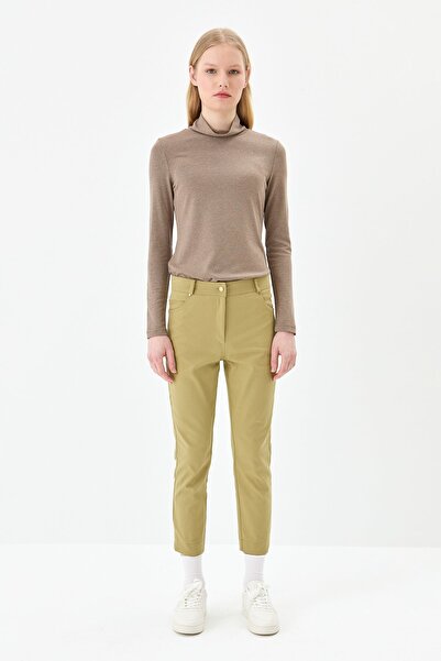 Nihan Dar Paça Kanvas Pantolon Olive
