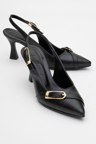 CCWAY AYAKKABI Women's Buckle Open Heeled Shoes Black Skin