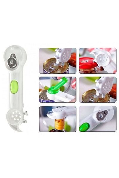 Cando Cap Opener, Multifunctional 7 in 1, Plastic/Metal, White/Green