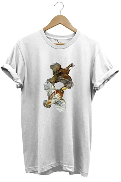 WİDİ Tricou alb 100% bumbac, cu design Hunting Hunter, cu păsări