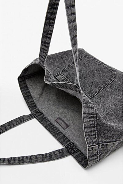 lamelif Large Denim Tote Bag Black