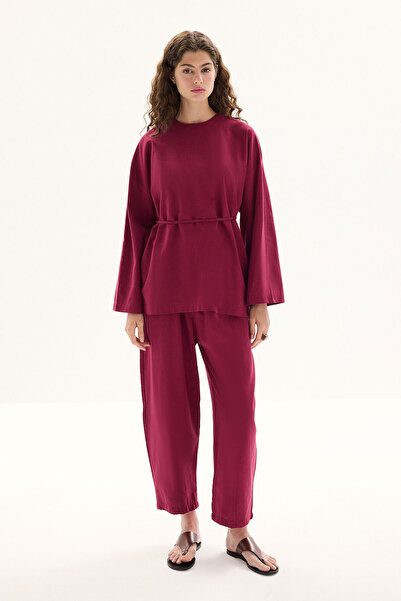 Hooopstore Organic Blended Crew Neck Burgundy Blouse