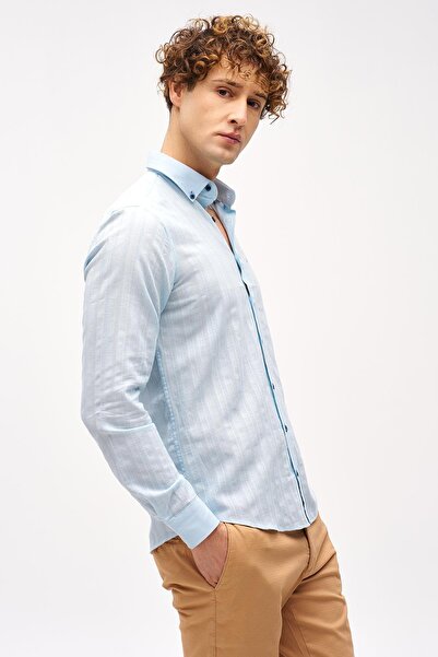 İgs Чоловіча синя сорочка Dynamic Fit з ґудзиками на комірі