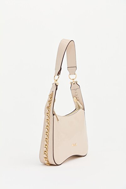 Nihan Gold Zincir Detaylı Çanta Rugan Bej