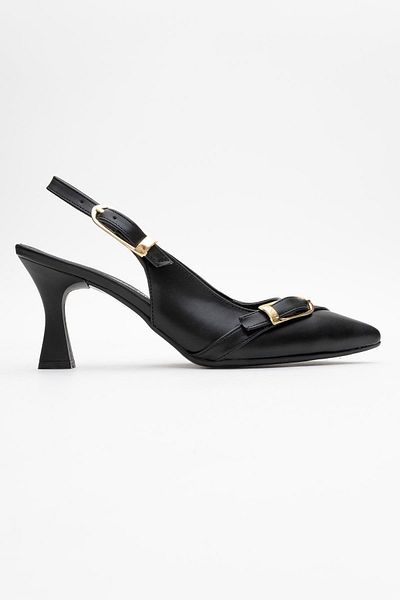 CCWAY AYAKKABI Women's Buckle Open Heeled Shoes Black Skin