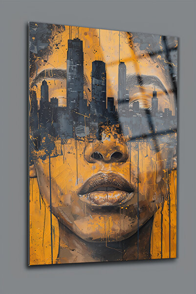 glassartdesign Femeie și imaginea orașului pictură pe sticlă - pictură modernă - pictură de salon