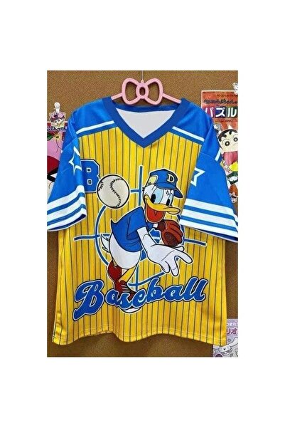 Wisevelya Mavi V Yaka Donald Duck Baseball Jersey T-shirt
