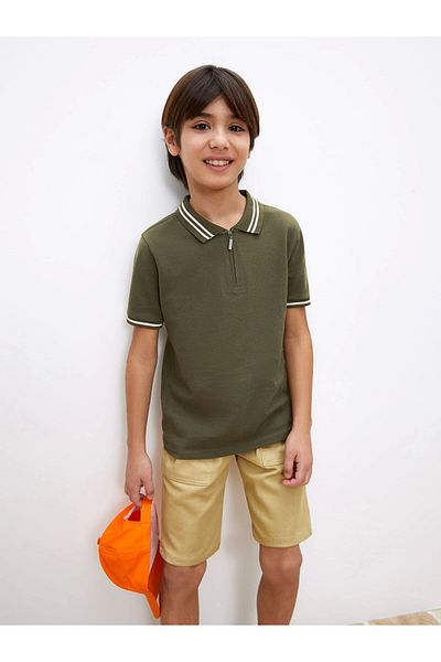 LC Waikiki Lcw Kids Khaki Polo Neck Basic Short Sleeve Boy's T-Shirt