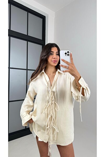 Gaus Taş Önden Bağlamalı Müslin Gömlek Gaus00564