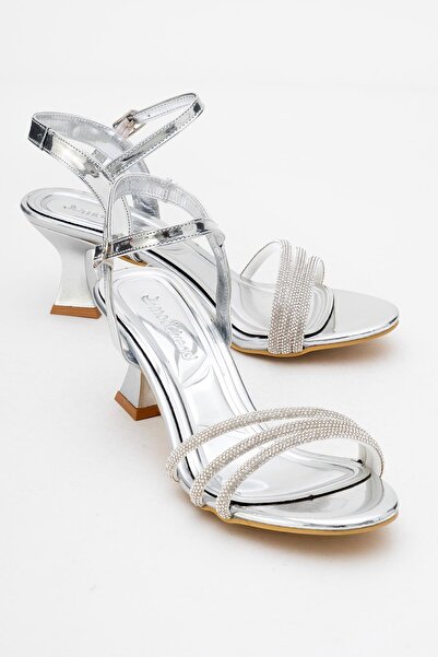 CCWAY AYAKKABI Women's Piping 3 Stone Heeled Sandals Silver Mirror