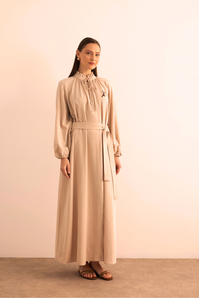 Aker Bej Kemeri Düğme Detaylı Cotton Elbise