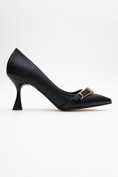 CCWAY AYAKKABI Women's Chain Heeled Shoes Black Skin