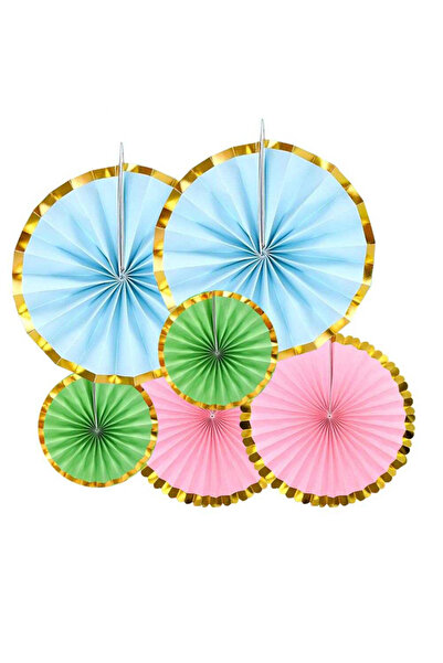 parti pera 6'lı Makaron Renkli Yelpaze Süs