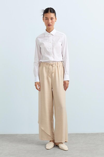 Nihan Parça Detaylı Bol Paça Pantolon Bej
