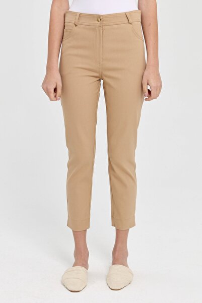 Nihan Dar Paça Kanvas Pantolon Camel