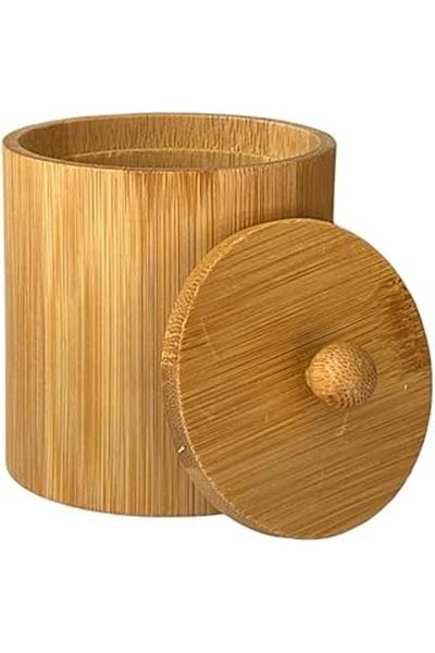 STOREMAX Emlshop Spice Rack - Round Natural Wood with Lid, No Smell Spice Rack, Sugar Bowl and Salt Shaker