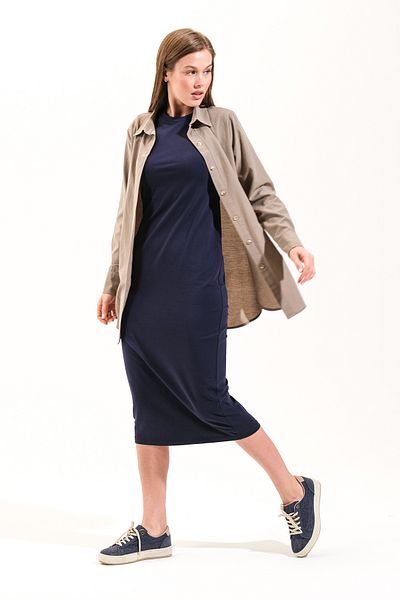 Signature Style 725400_Women's Crew Neck, Short Sleeve, Midi Length, Solid, Lycra Knitted Dress