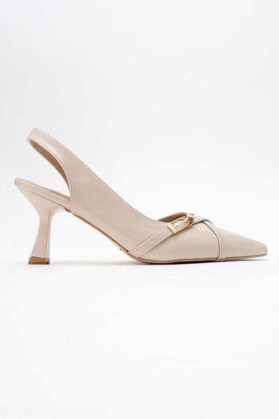 CCWAY AYAKKABI Women's Pointed Toe Open Shoes Beige Patent Leather