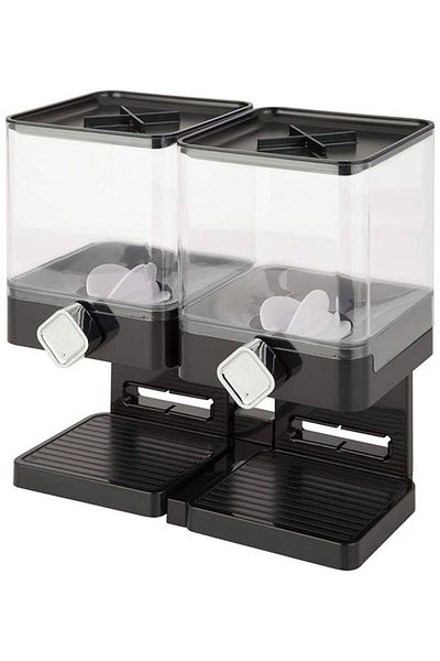 Generic Double Cereal Dispenser Storage Container Black/Clear