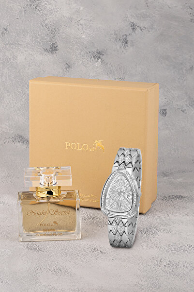 Polo Air Yılan Desen Kol Saati Parfüm Seti Hediyelik Kutusunda Kombin Gümüş Renk ST-2179S2