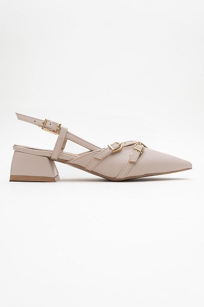 CCWAY AYAKKABI Women's Open Back Cross Buckle Heeled Shoes Beige Skin