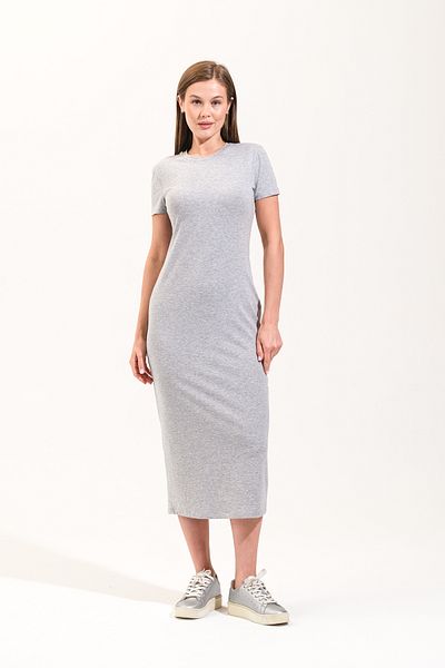 Signature Style 725400_Women's Crew Neck, Short Sleeve, Midi Length, Solid, Lycra Knitted Dress