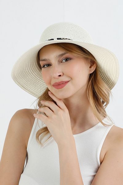 Fulla Moda Leather Detailed Beaded Straw Hat