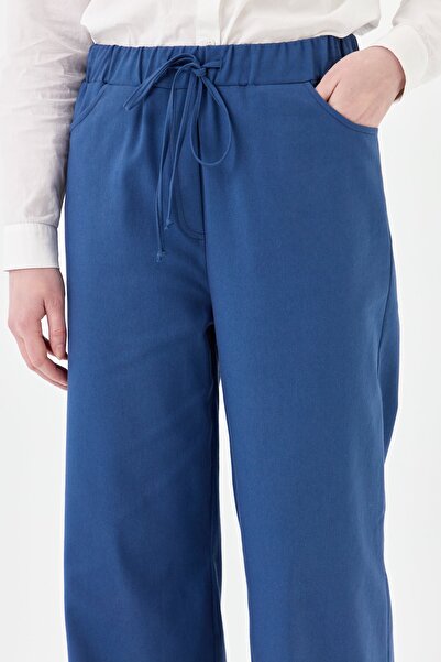 Nihan Lastikli Bol Paça Kanvas Pantolon Lacivert