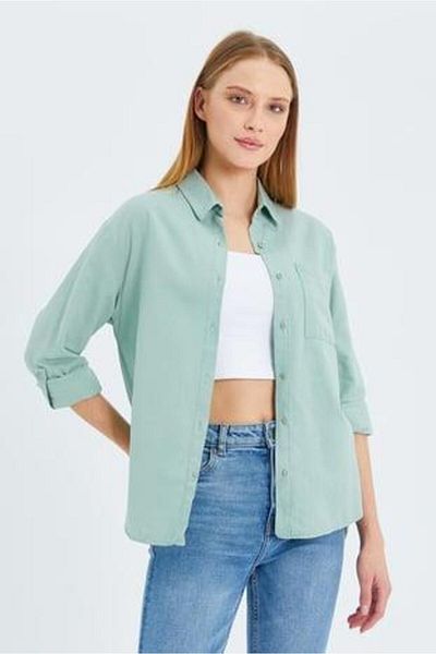 Mixray 9942 Women's Oxford Long Sleeve Basic Shirt Çağla
